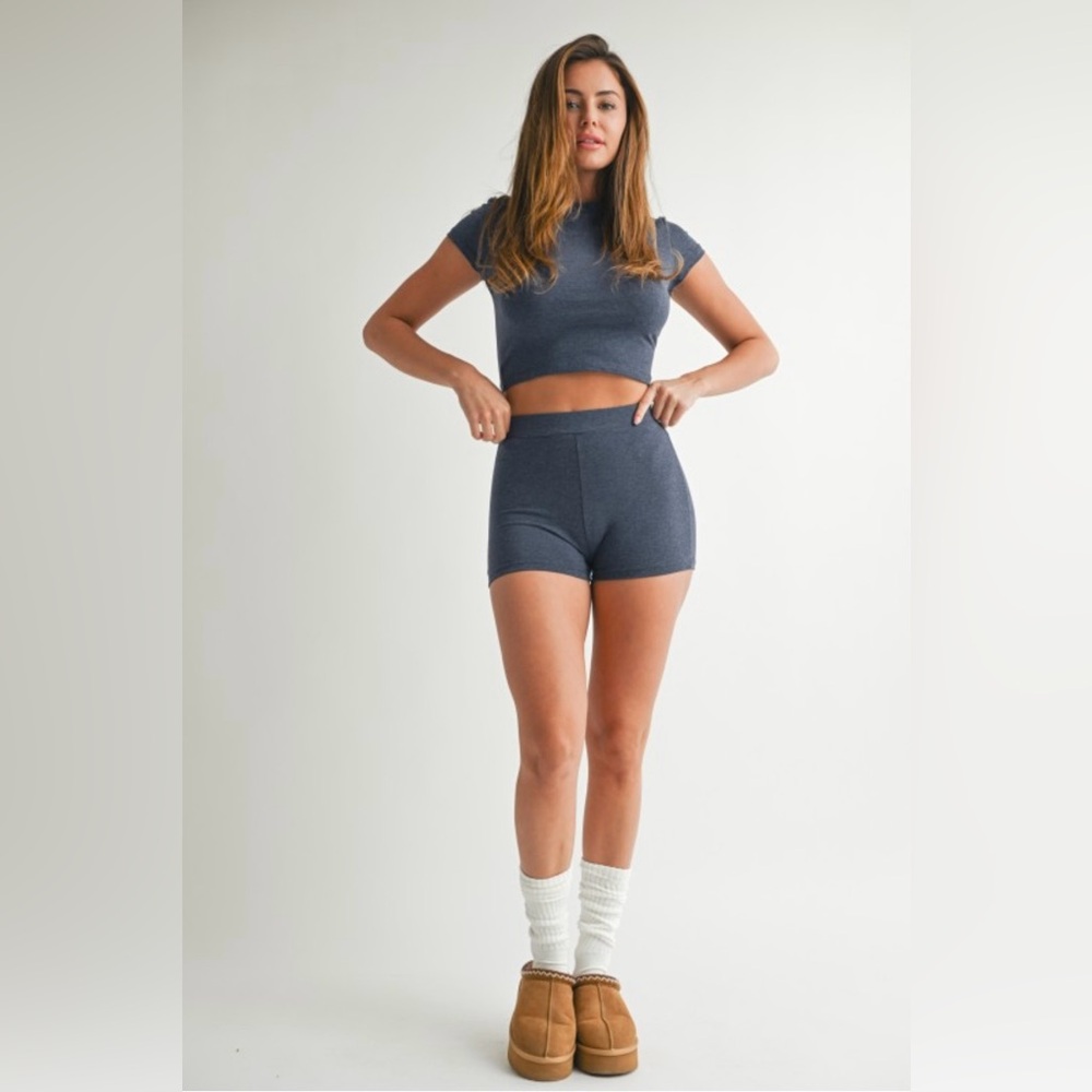 WinWin Blue Crop Top and Shorts Set